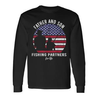 Fathers Day Fishing For Dad From Son Fishing 4Th Of July Usa Long Sleeve T-Shirt - Seseable