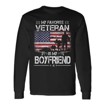 My Favorite Veteran Is My Boyfriend Flag Veterans Day Long Sleeve T-Shirt | Seseable UK