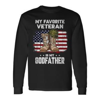 My Favorite Veteran Is My Godfather American Flag Veterans Long Sleeve T-Shirt - Monsterry
