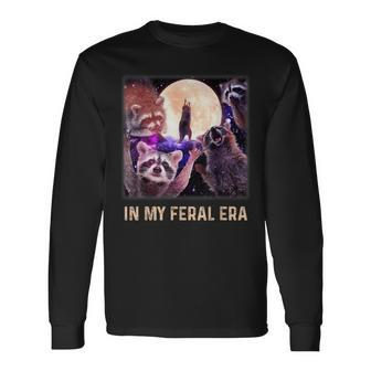 In My Feral Era Racoons Howling At The Moon Raccoon Meme Long Sleeve T-Shirt - Thegiftio UK