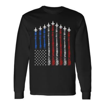 Fighter Jet Airplane Usa Flag 4Th Of July Patriotic Long Sleeve T-Shirt - Thegiftio UK