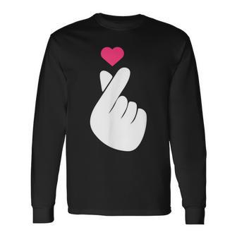 Finger Heart Korean Hand Symbol K-Pop Love Saranghae Long Sleeve T-Shirt - Monsterry