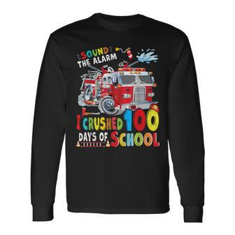 Fire Truck I Crushed 100 Day Of School Outfit Teachers Boys Long Sleeve T-Shirt - Seseable