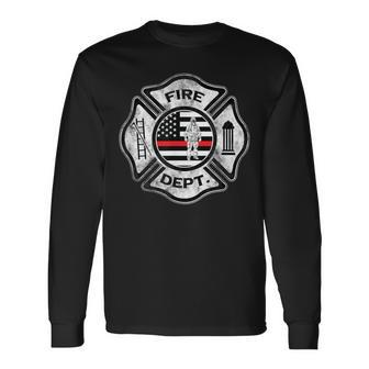 Firefighter Fireman Maltese Cross Thin Red Line Long Sleeve T-Shirt - Monsterry DE