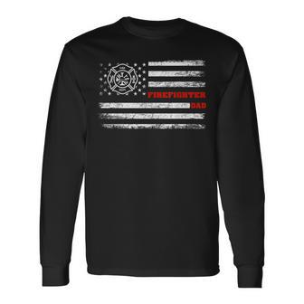 Firefighter Maltese Cross Retro Usa Flag For Dad Long Sleeve T-Shirt - Monsterry CA