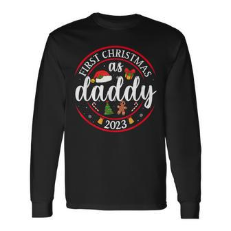First Christmas As A Daddy Family Santa Hat Xmas Pjs New Dad Long Sleeve T-Shirt | Seseable CA