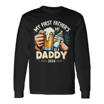 My First Father's Day As A Daddy Black Dad Black Father Long Sleeve T-Shirt - Seseable