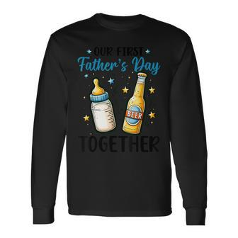 Our First Father's Day Together Baby Milk Bottle Daddy Beer Long Sleeve T-Shirt - Thegiftio UK