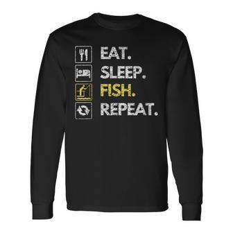 Fisher Eat Sleep Fish Repeat Fishing Fisherman Fish Long Sleeve T-Shirt - Thegiftio UK