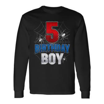 Five 5Yr Boys Spider Web Happy 5Th Birthday Boy 5 Years Old Long Sleeve T-Shirt | Mazezy