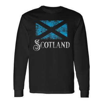 Flag Of Scotland Scottish Pride Flag Vintage Distressed Long Sleeve T-Shirt - Monsterry