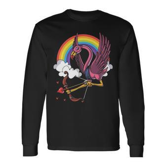 Flamingo Bird Valentines Day Love Rainbow Long Sleeve T-Shirt | Mazezy