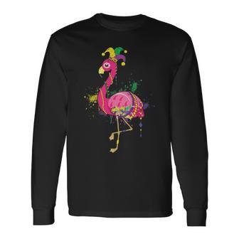 Flamingo Mardi Gras Beads Long Sleeve T-Shirt | Mazezy