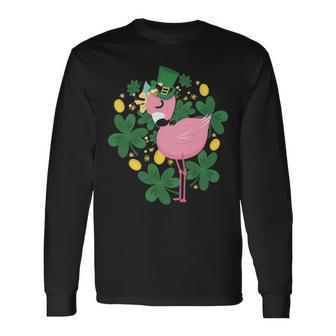Flamingo St Patrick Day Pink Bird Lover Long Sleeve T-Shirt | Mazezy CA