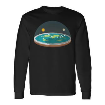 Flat Earth T Map Model Globe Conspiracy Believer Long Sleeve T-Shirt - Monsterry UK
