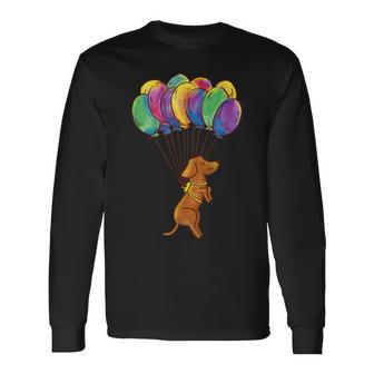 Fliegender Hund und Bunte Ballons Unisex Langarmshirts für Damen und Herren - Seseable