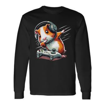 Fluffy Cavy Gamer Guinea Pig Video Gamer Lover Dab Long Sleeve T-Shirt - Thegiftio UK