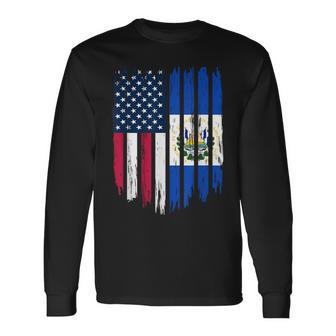 Foreigner Immigrant Usa United States El Salvador Flag Long Sleeve T-Shirt - Monsterry