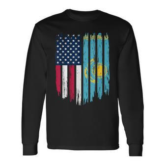 Foreigner Immigrant Usa United States Kazakhstan Flag Long Sleeve T-Shirt - Monsterry