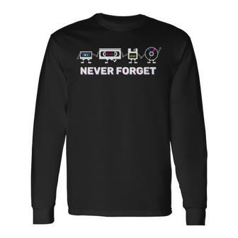 Never Forget Vhs Diskette Cassette Cd Retro Vintage Langarmshirts - Seseable