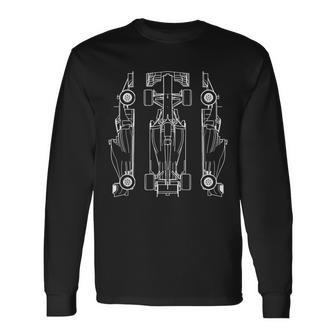 Formula Racing Car Blueprint Sunset Engineer Racer Race Fan Long Sleeve T-Shirt - Monsterry AU