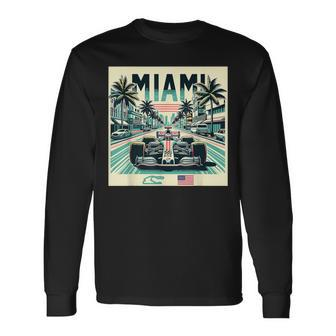 Formula Racing Open Wheel Car Retro Miami Circuit Usa Flag Long Sleeve T-Shirt | Mazezy