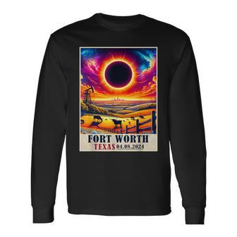 Fort Worth Texas Total Solar Eclipse 2024 Totatily Vintage Long Sleeve T-Shirt | Mazezy