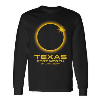 Fort Worth Texas Tx Total Solar Eclipse 2024 Long Sleeve T-Shirt | Mazezy