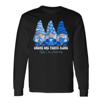Foster Care Awareness Month Blue Ribbon Gnomies Support Long Sleeve T-Shirt - Monsterry CA