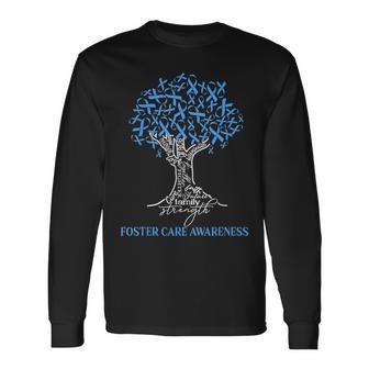 Foster Care Awareness Tree Ribbon Blue Long Sleeve T-Shirt - Monsterry CA