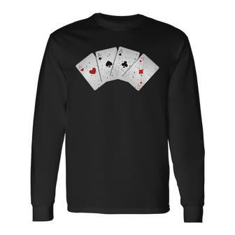 Four Ace Of Cards Heart Spade Clover Diamond Long Sleeve T-Shirt - Monsterry