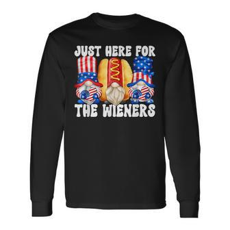 Fourth Of July Gnomes With Hot Dog Just Here For The Wieners Long Sleeve T-Shirt - Monsterry CA