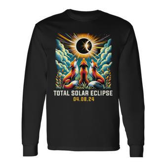 Fox Howling At Solar Eclipse Long Sleeve T-Shirt - Seseable