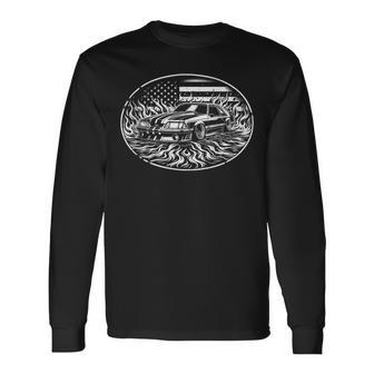 Foxbody Foxbody 50 American Flag Foxbody And Flames Stang Long Sleeve T-Shirt - Monsterry CA