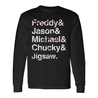 Freddy Jason Michael Horror Film Character List Long Sleeve T-Shirt - Monsterry UK