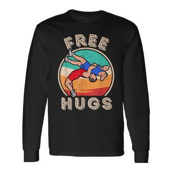 Free Hugs Wrestling Wrestling Coach Vintage Wrestle Long Sleeve T-Shirt - Monsterry UK