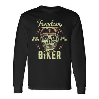 Freedom Biker Motorcycle Rider Skull Skeleton Long Sleeve T-Shirt - Monsterry UK