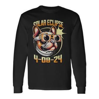 French Bulldog Wearing Solar Eclipse Glasses 2024 Long Sleeve T-Shirt | Mazezy