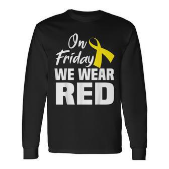 On Friday We Wear Red Support Deployed Sodier Yellow Ribbon Long Sleeve T-Shirt - Monsterry