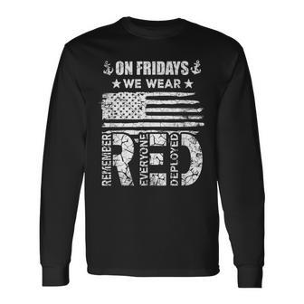 On Friday We Wear Red Friday Us Flag Military Supportive Long Sleeve T-Shirt - Monsterry