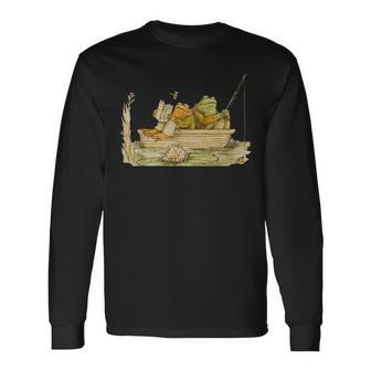 Frog & Toad Fishing Vintage Classic Book Frog Reading Book Long Sleeve T-Shirt - Seseable