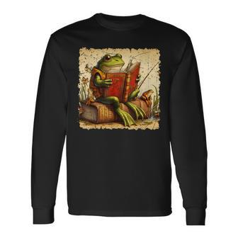 Frog & Toad Fishing Vintage Classic Book Frog Reading Book Long Sleeve T-Shirt - Monsterry AU