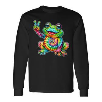Frog Peace Sign Tie Dye Hippie Long Sleeve T-Shirt - Seseable