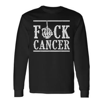 Fuck Cancer Middle Finger Bone Skeleton Cancer Survivor Long Sleeve T-Shirt - Seseable