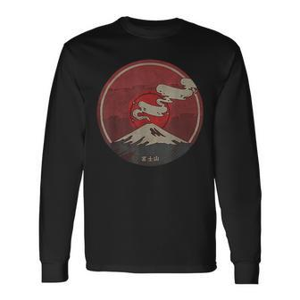 Fuji Retro Vintage Mount Japan Mountain Japanese Long Sleeve T-Shirt - Monsterry
