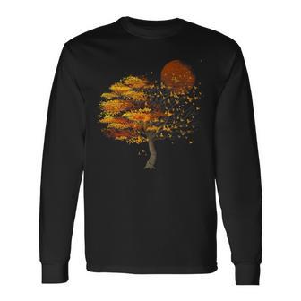 Full Moon Flock Of Birds Tree Outdoor Wildlife Nature Forest Long Sleeve T-Shirt - Monsterry CA