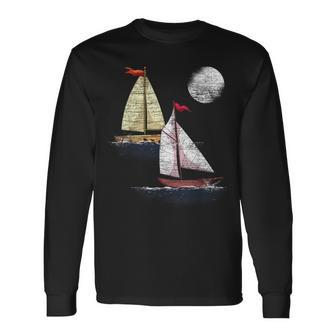 Full Moon Sea Sailboat Sail Ocean Nautical Sailor Sailing Long Sleeve T-Shirt - Monsterry CA