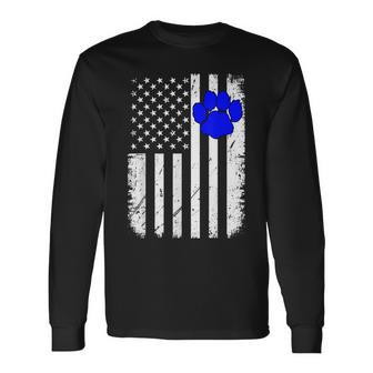 Fun Thin Blue Line Police K9 Dog American Flag Long Sleeve T-Shirt - Monsterry