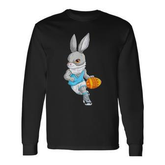 Basketball Player Happy Easter Bunny Holding Egg Long Sleeve T-Shirt - Seseable