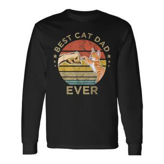 Best Cat Dad Ever Vintage Retro Daddy Father's Day Long Sleeve T-Shirt - Monsterry